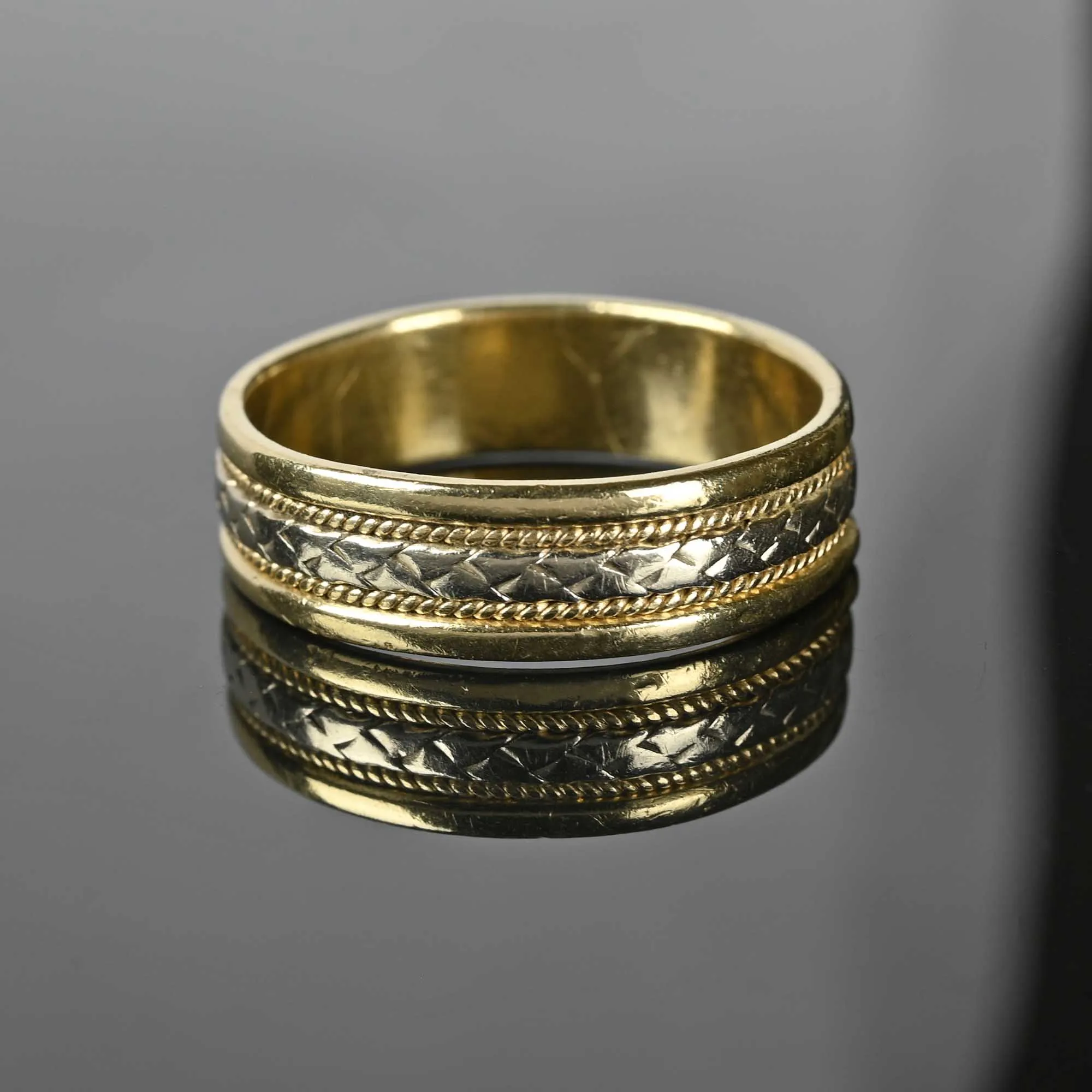 Mens Two Tone 14K Gold Wedding Band Ring