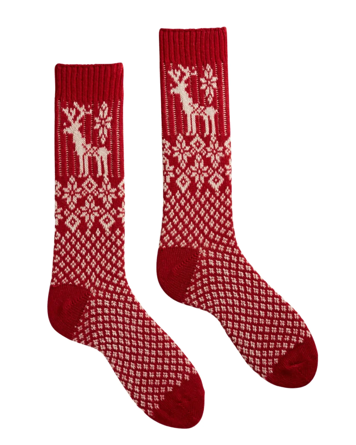 Men's Wool Cashmere Reindeer Crew Socks (Red)