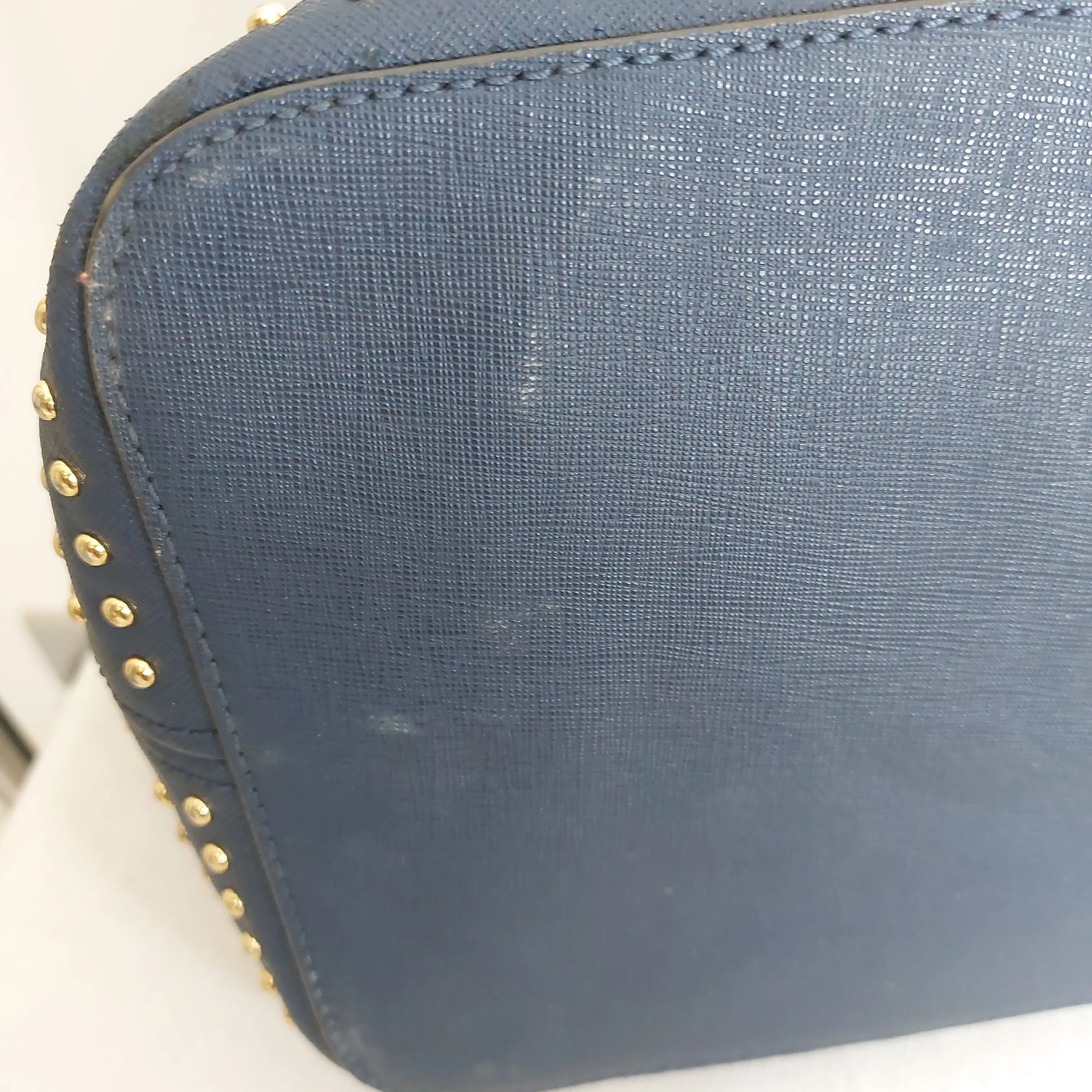 Michael Kors Navy Blue Leather Large Jet Set Gold Studded Tote | Pre Loved |