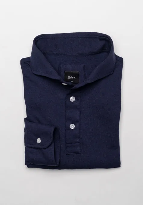 Midnight Blue Feather Soft Piqué Full Sleeve Polo Shirt