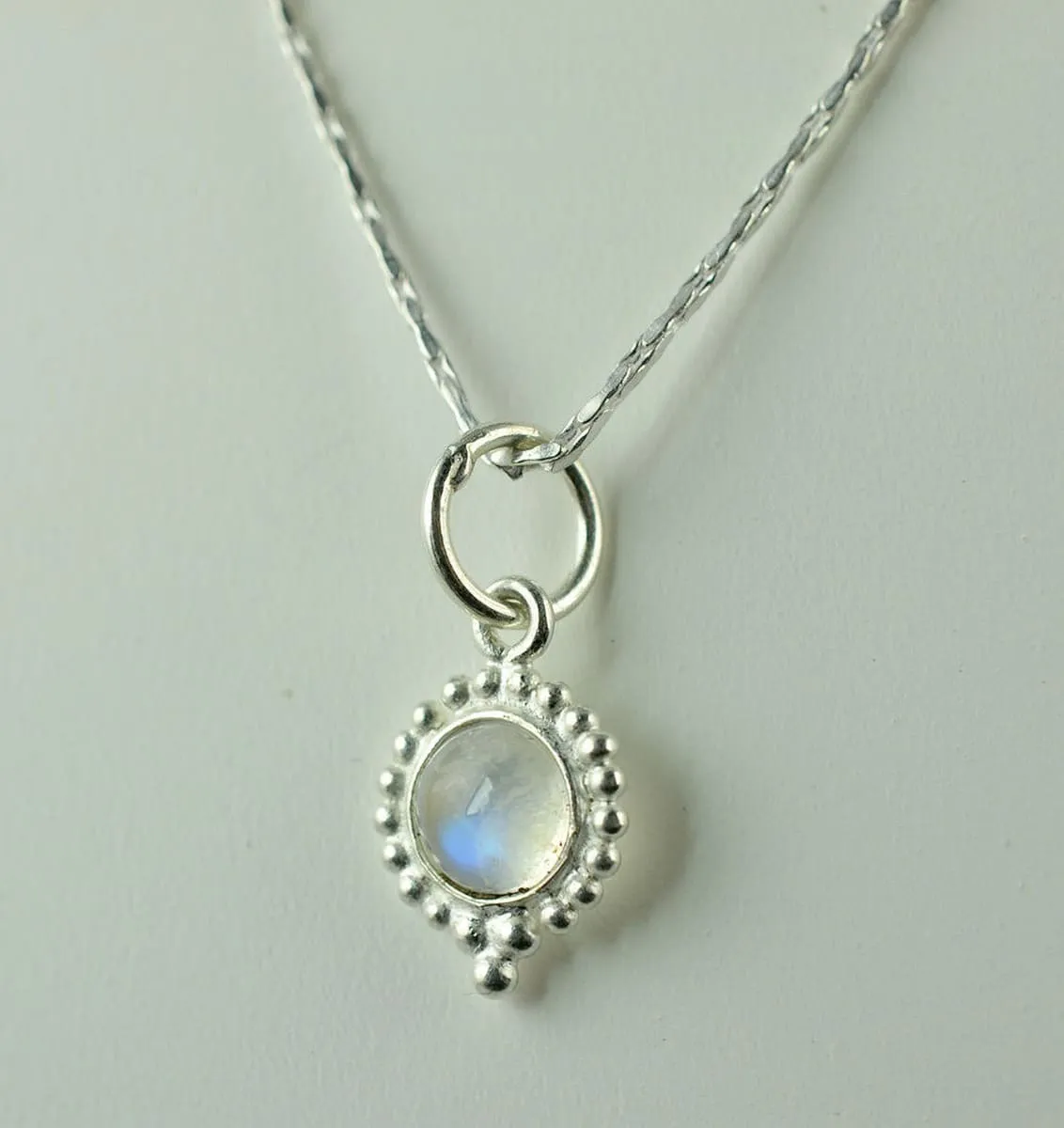 Navya Craft Rainbow Moonstone 925 Solid Sterling Silver Handmade Pendant Chain Necklace