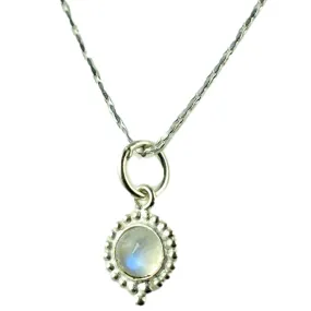 Navya Craft Rainbow Moonstone 925 Solid Sterling Silver Handmade Pendant Chain Necklace