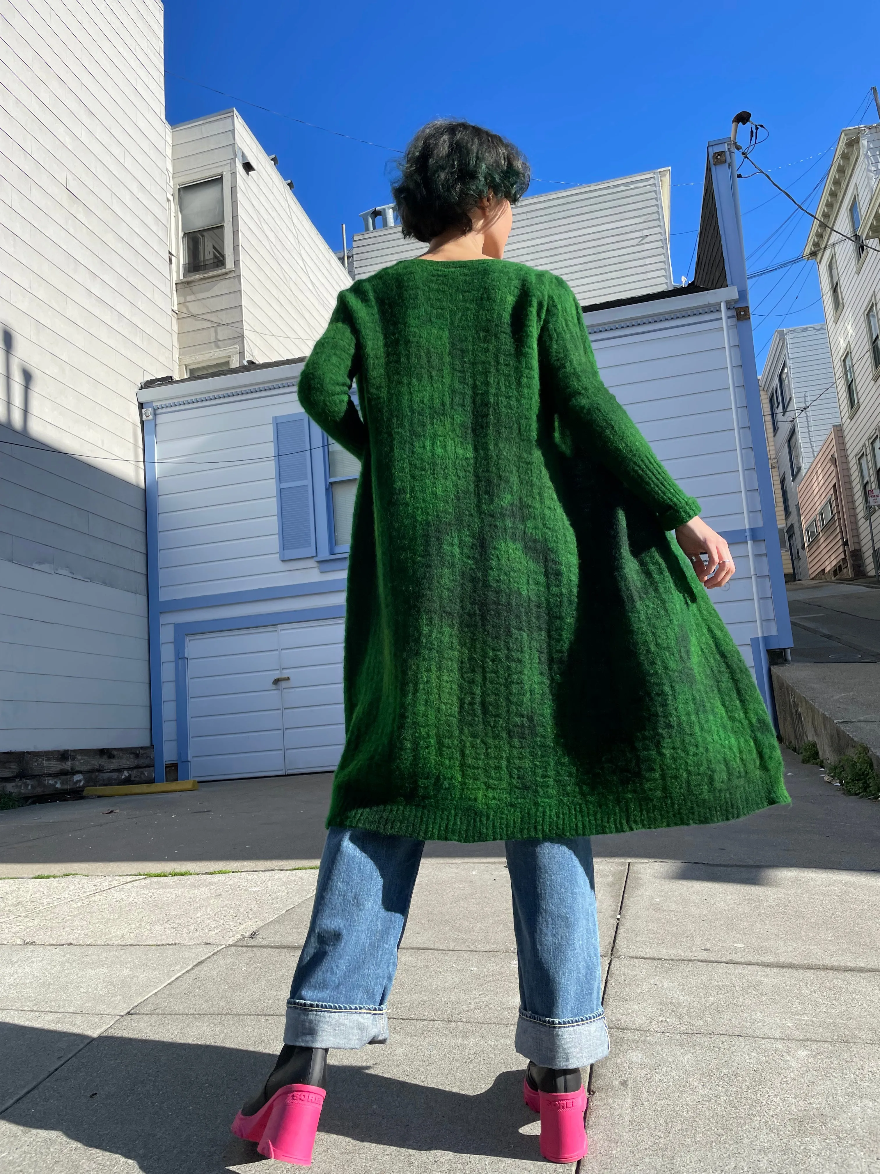 Overdyed Green Long Cardigan