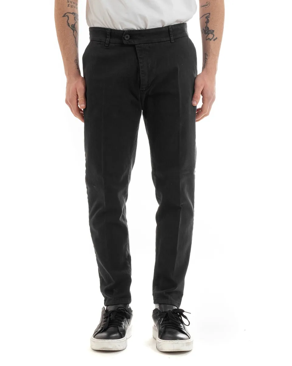 Pantaloni Jeans Uomo Regular Fit Tasca America Bottone Allungato Casual Nero GIOSAL-P5636A