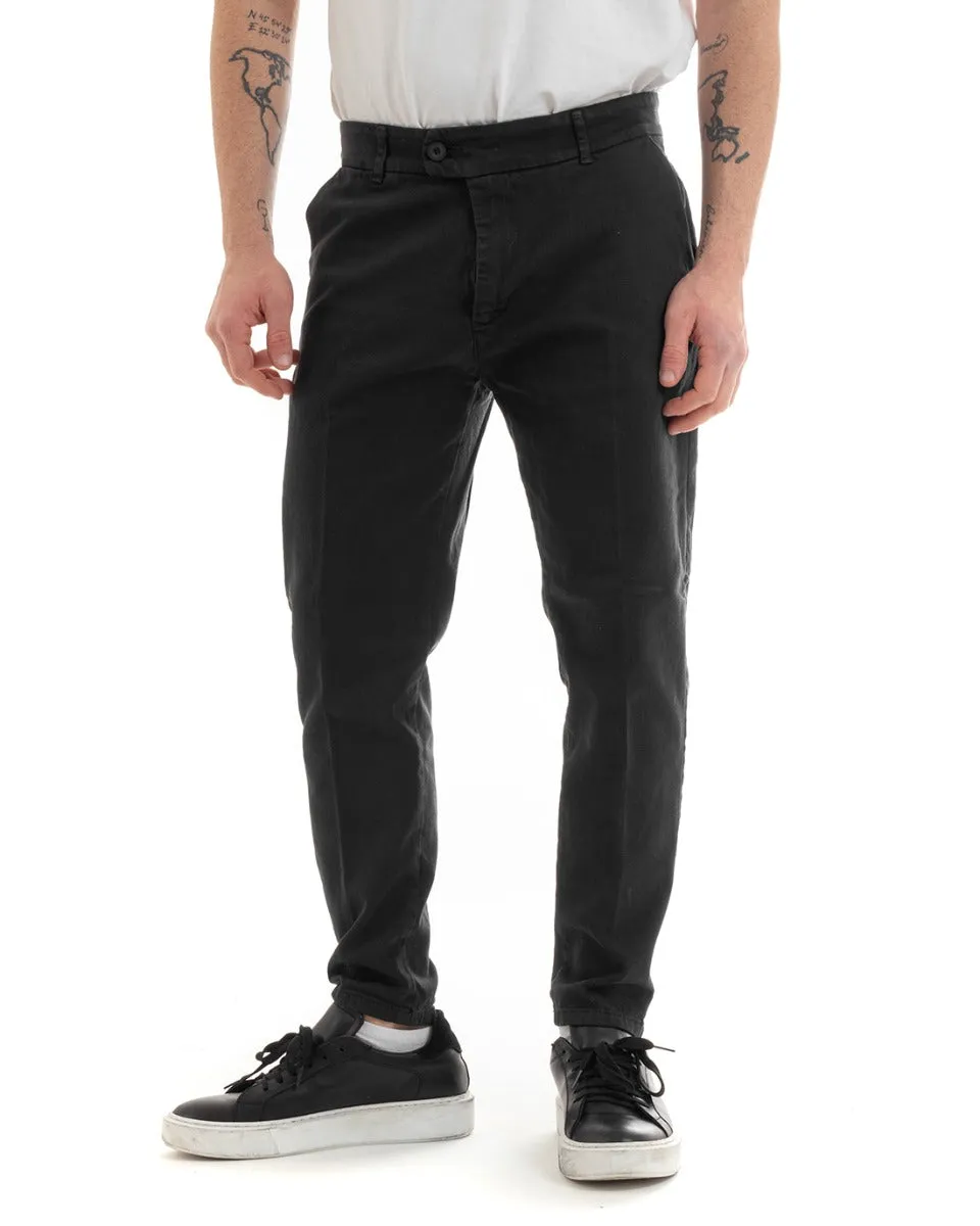 Pantaloni Jeans Uomo Regular Fit Tasca America Bottone Allungato Casual Nero GIOSAL-P5636A