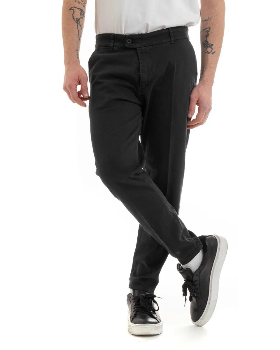 Pantaloni Jeans Uomo Regular Fit Tasca America Bottone Allungato Casual Nero GIOSAL-P5636A