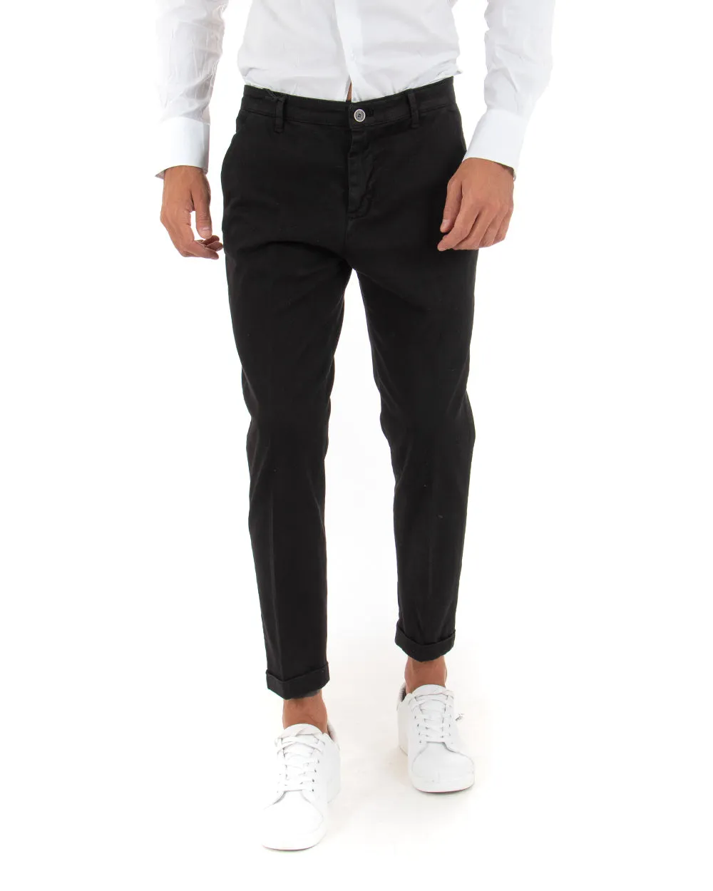 Pantaloni Uomo Tasca America Classico Capri Casual Nero GIOSAL-P5423A