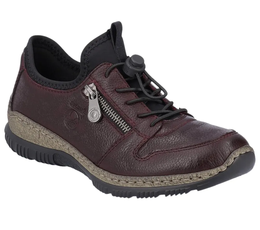 Pantofi casual, dama, RIEKER MemoSoft, N32G0-35 bordo, piele naturala