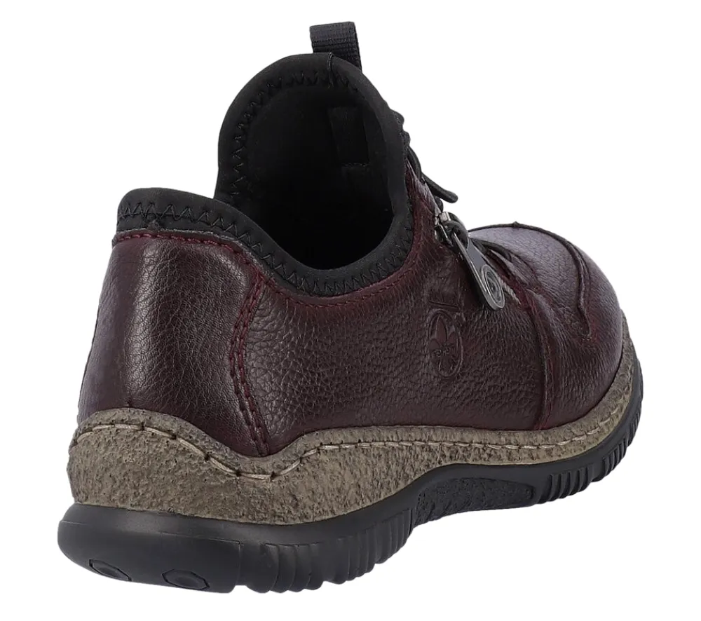 Pantofi casual, dama, RIEKER MemoSoft, N32G0-35 bordo, piele naturala