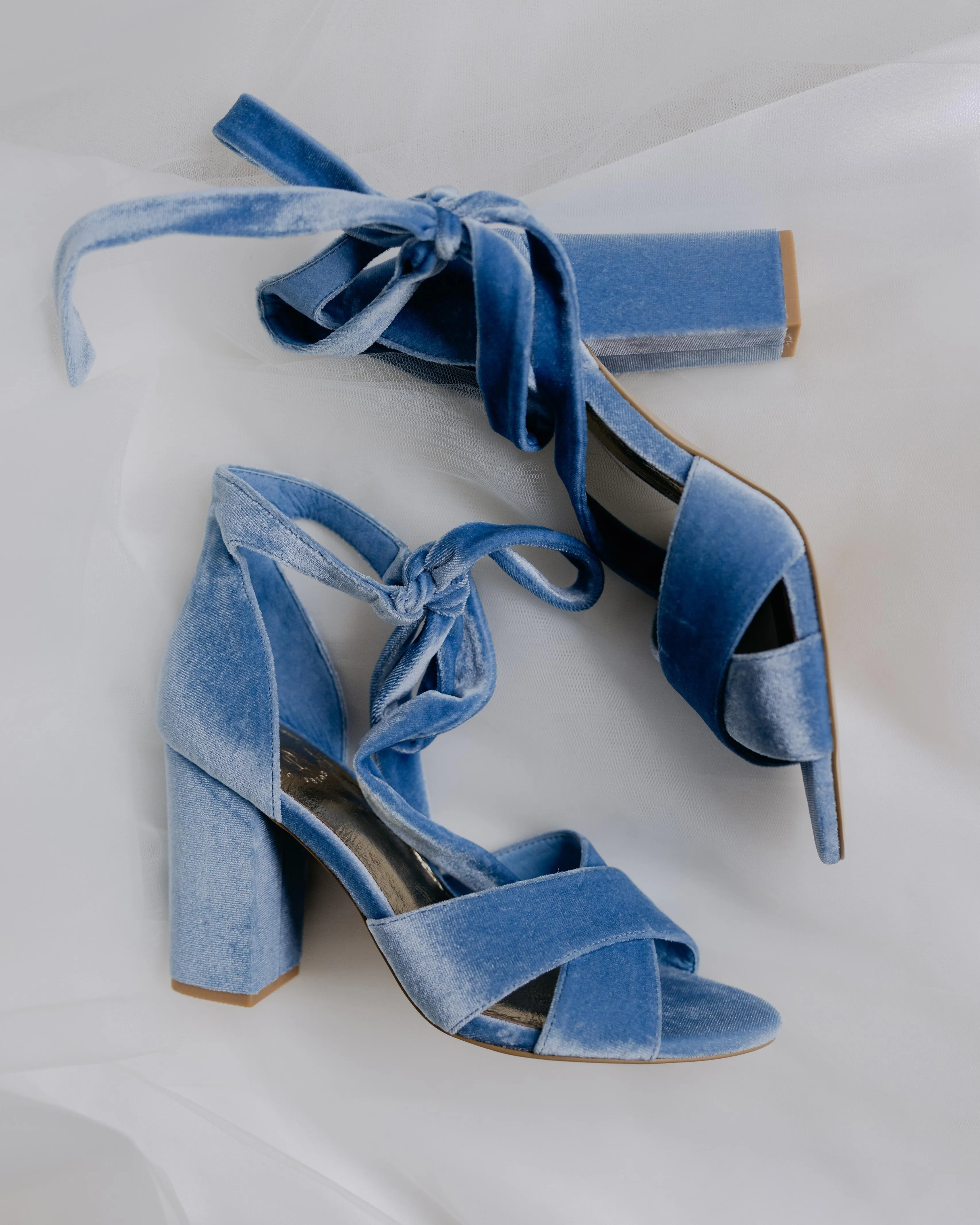 PASSION - BLUE BLOCK HEEL WEDDING SHOES WITH VELVET TIES