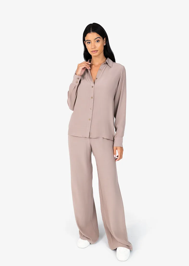 Plisse Trouser & Shirt Taupe