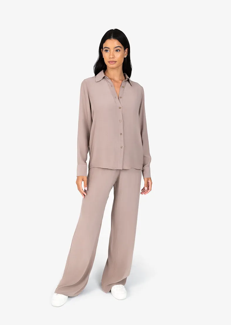 Plisse Trouser & Shirt Taupe