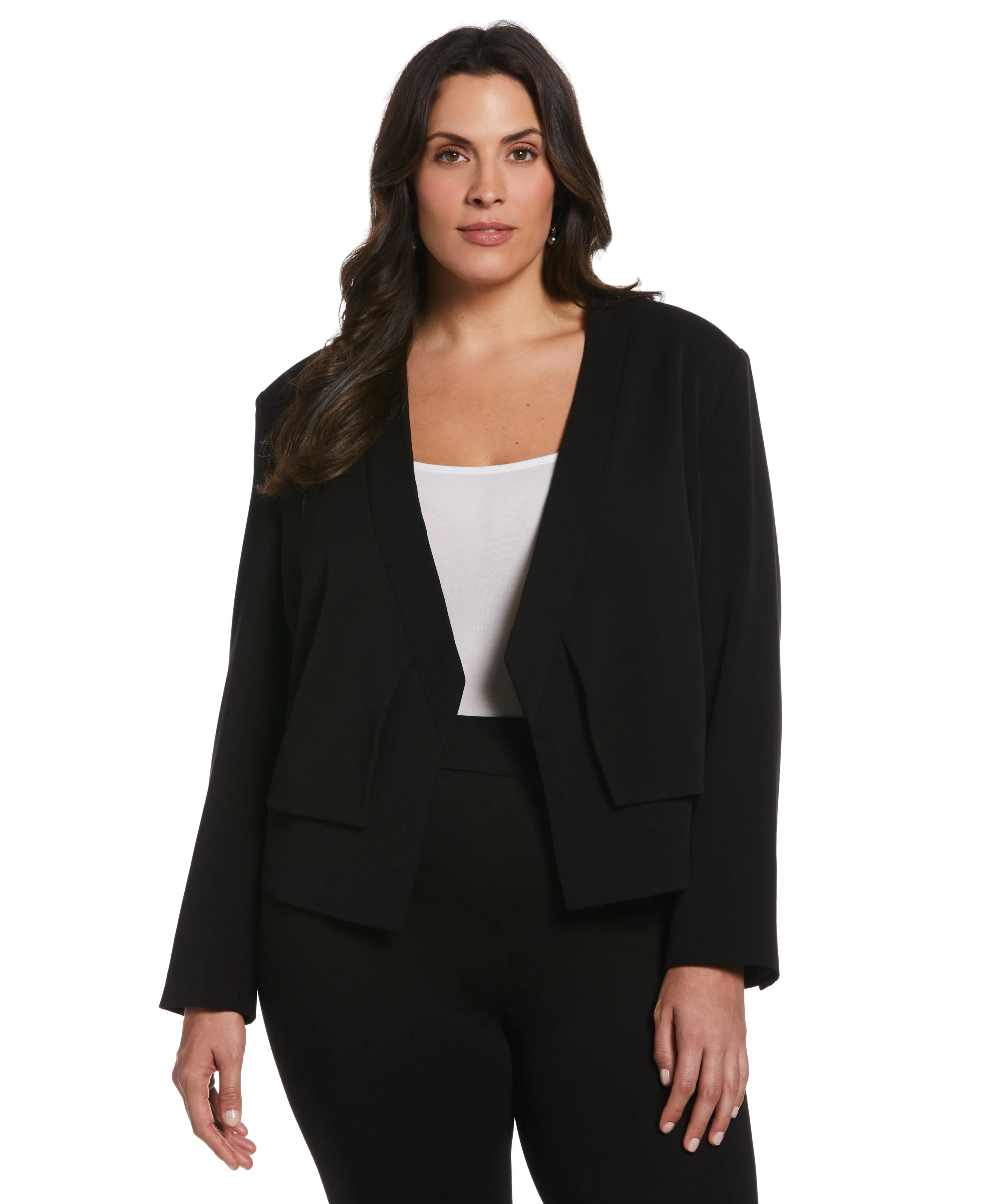 Plus Size Cropped Angled Open Blazer