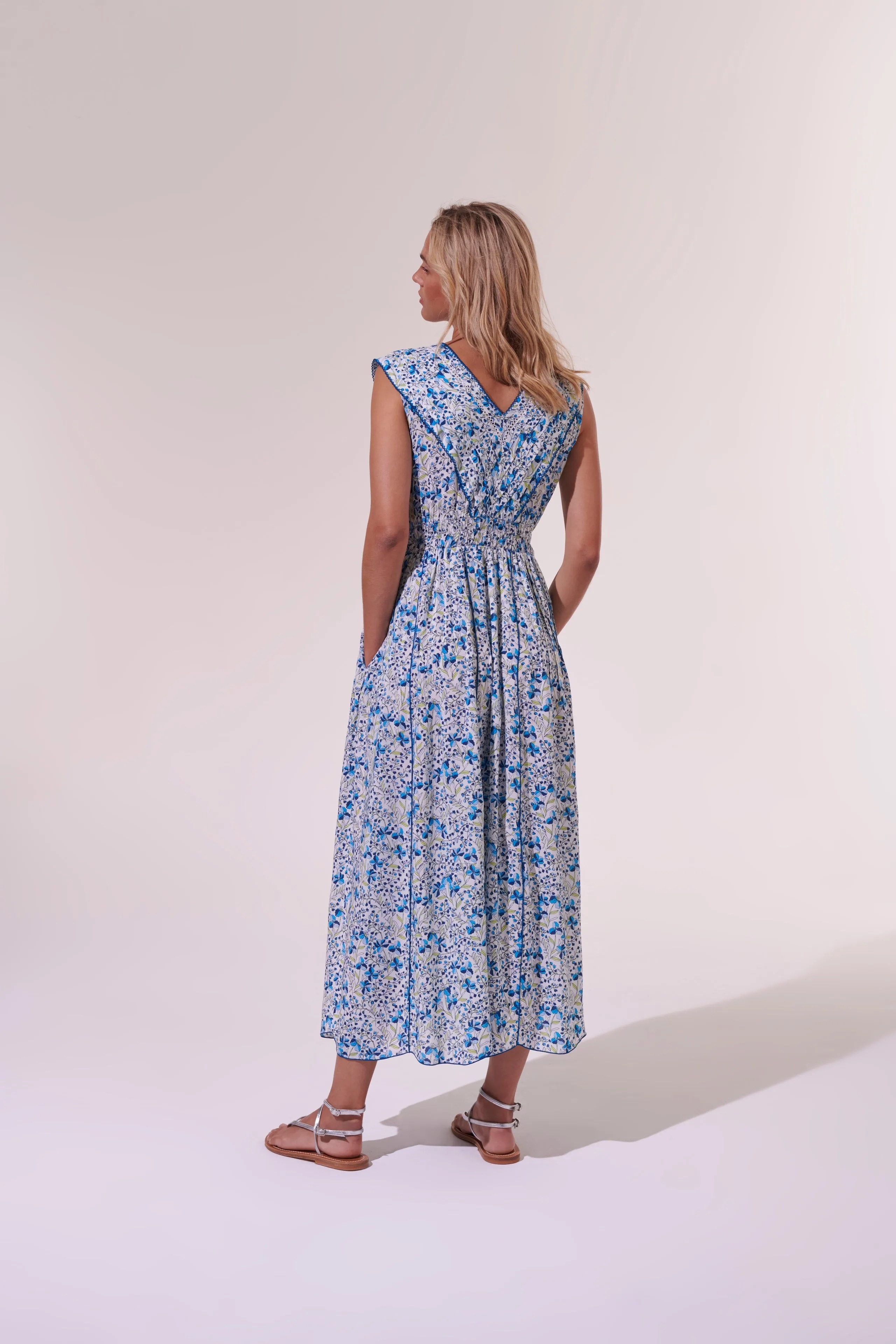 Poupette St Barth - Long Dress Agnes - Blue Mini Jonquille