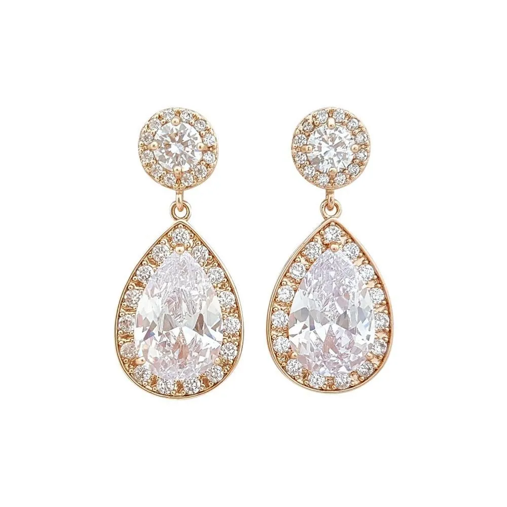 Rose Gold Wedding Earrings-Evita