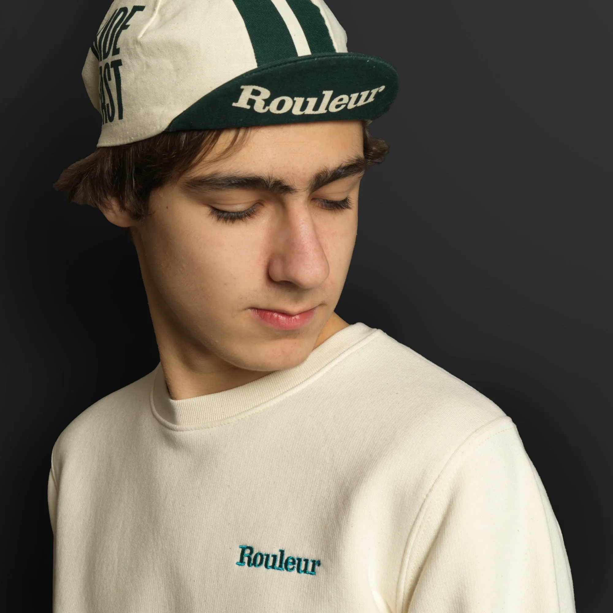 Rouleur Logo - Embroidered Organic Sweatshirt - Unisex - Natural Raw