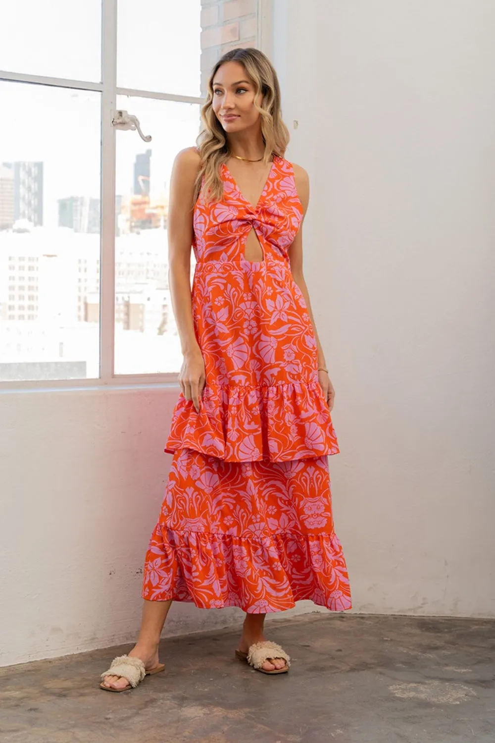 Sew In Love Floral Ruffled Maxi Sleeveless Dress