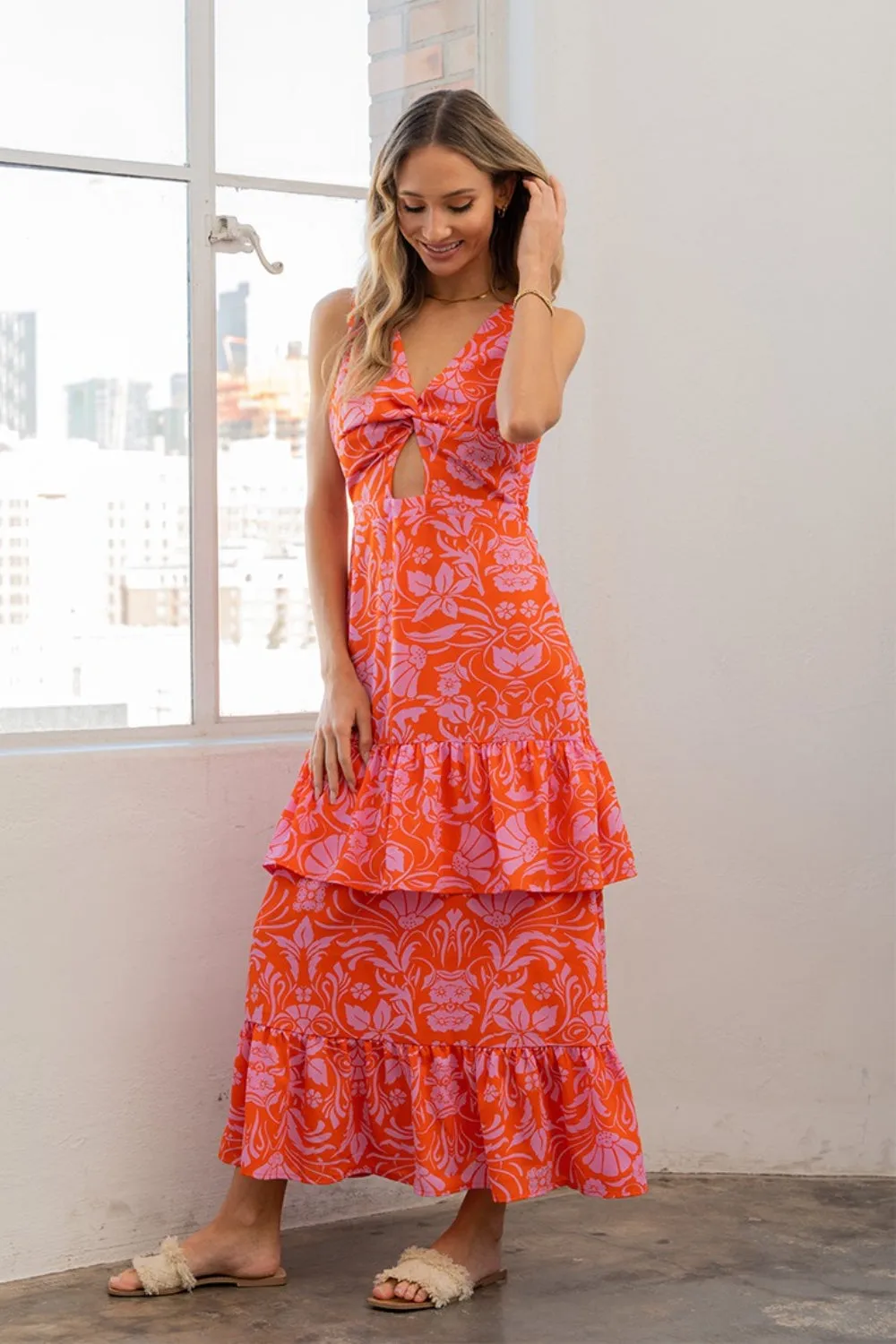 Sew In Love Floral Ruffled Maxi Sleeveless Dress