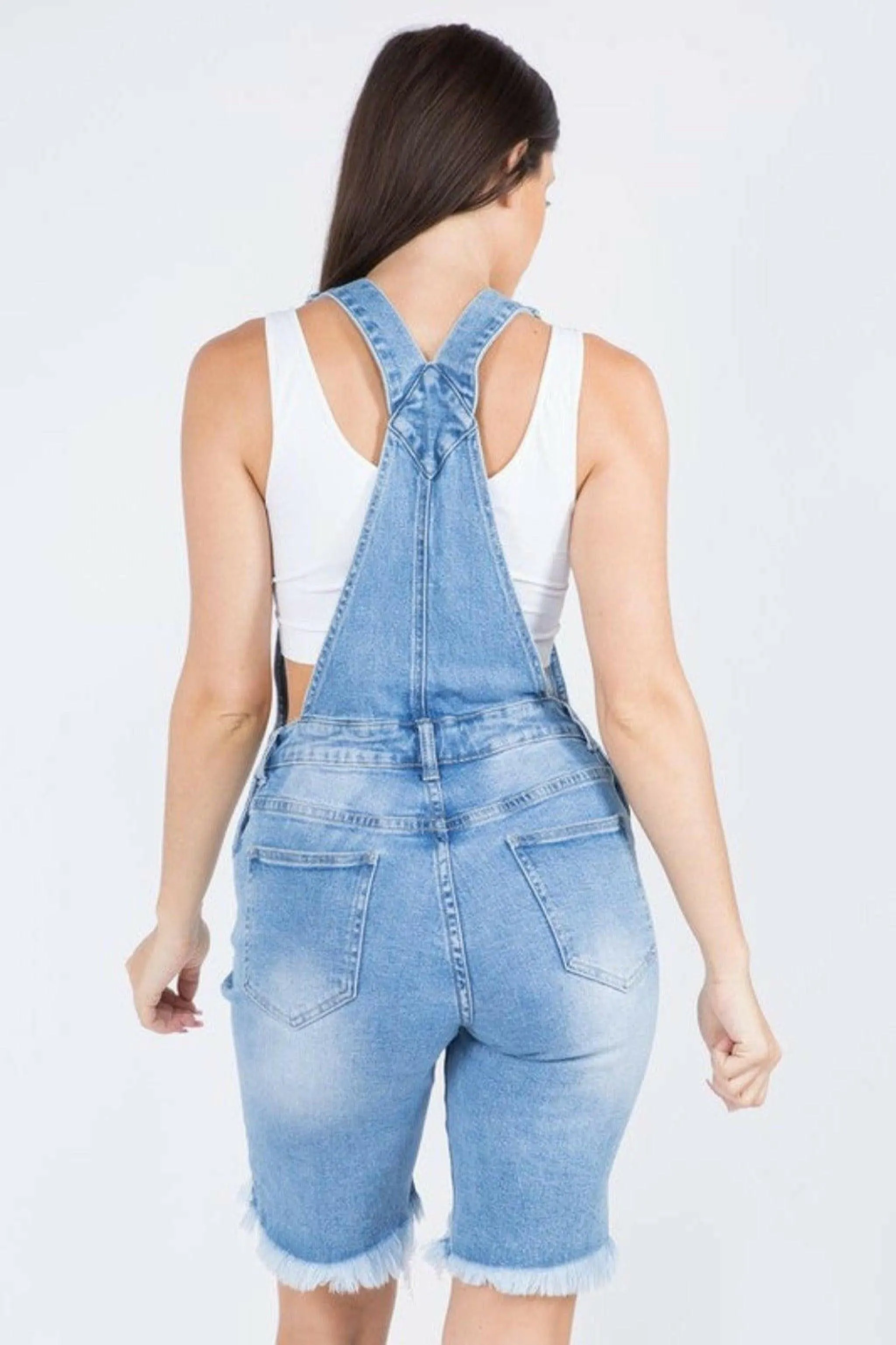 SOLID MID RISE SLIM FIT SHORT OVERALLS JUMPSUITS