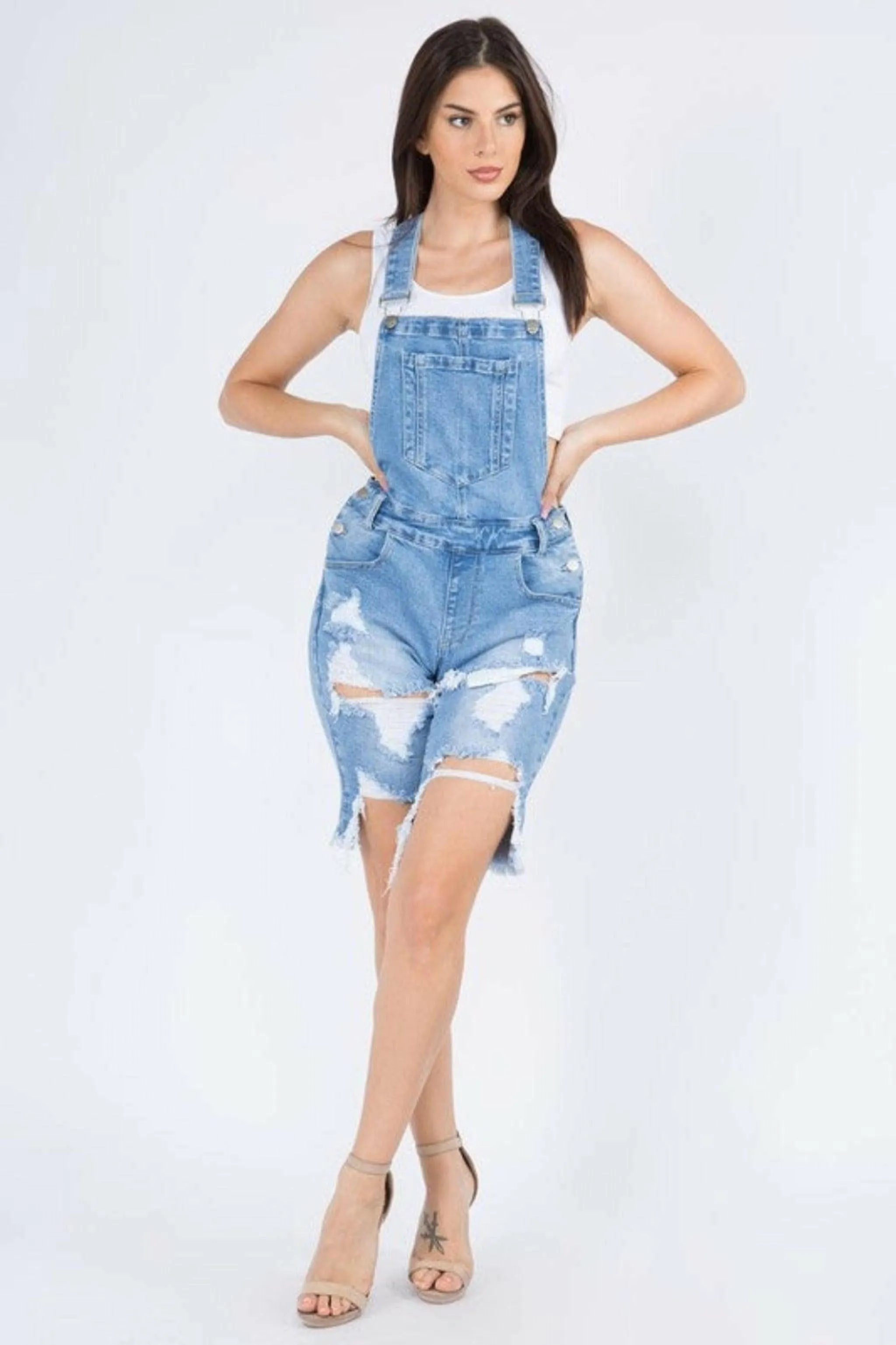 SOLID MID RISE SLIM FIT SHORT OVERALLS JUMPSUITS