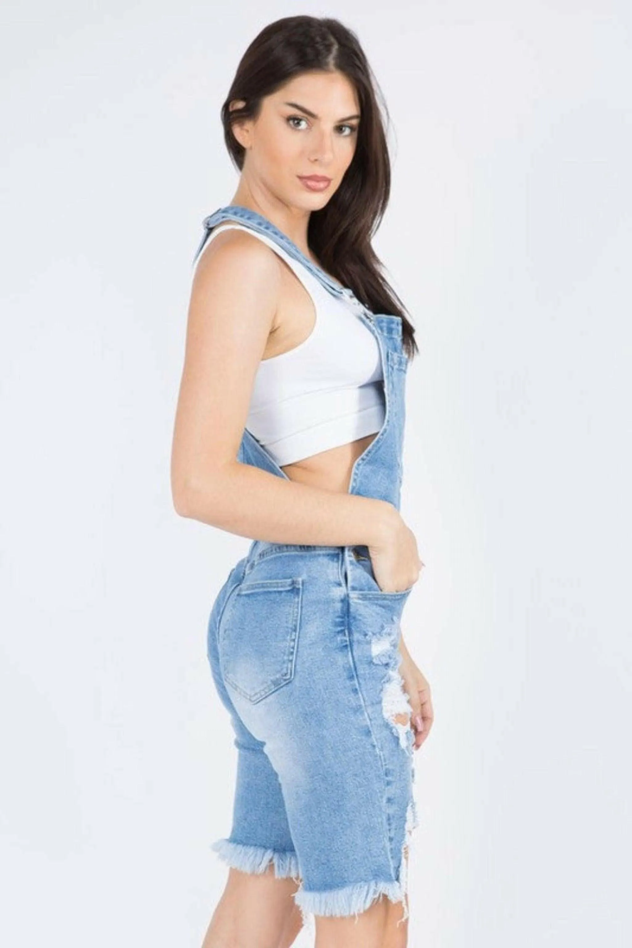 SOLID MID RISE SLIM FIT SHORT OVERALLS JUMPSUITS