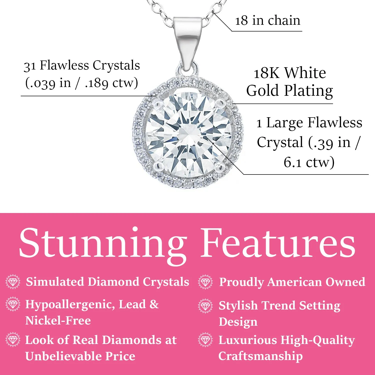 Sophia 18k White Gold Plated CZ Pendant Necklace for Women