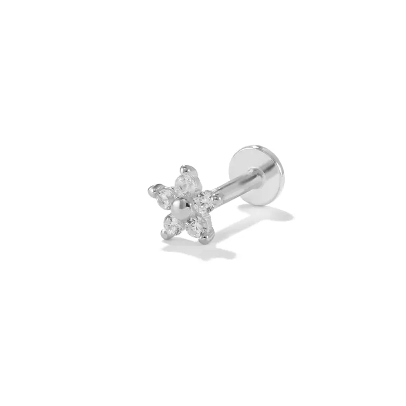 Sterling Silver Zirconia Piercing Stud Earrings For Women