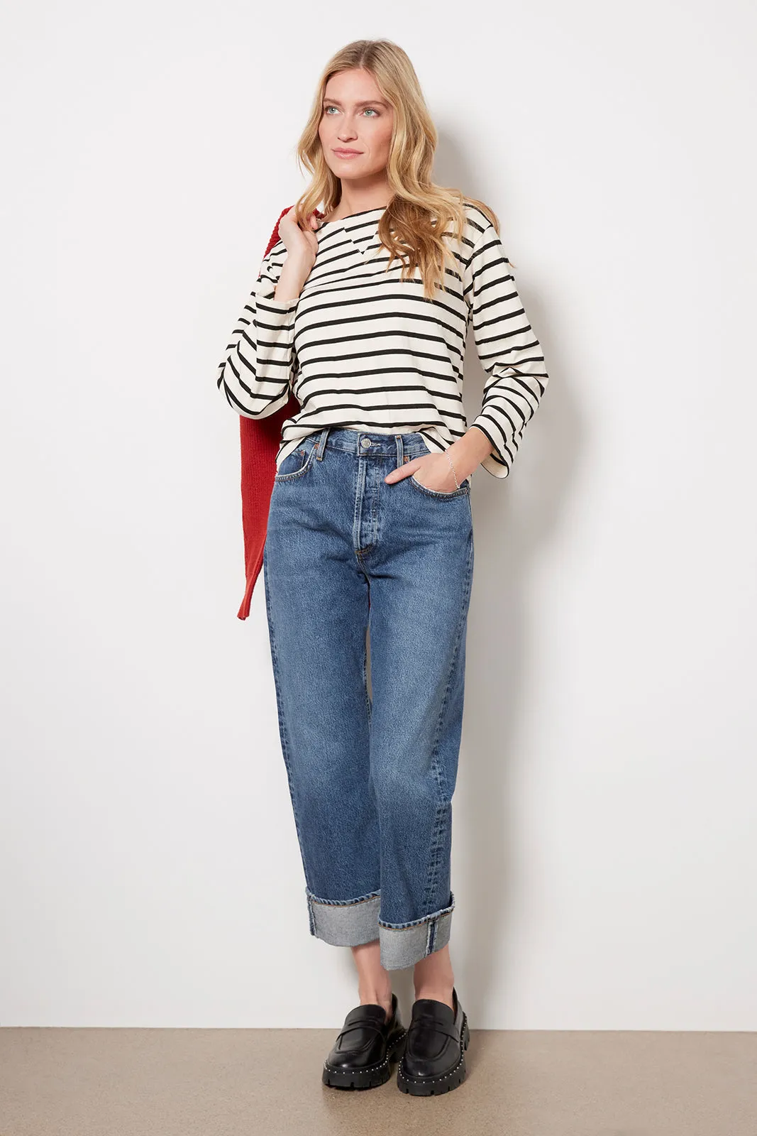 Stripe Boat Neck Long Sleeve