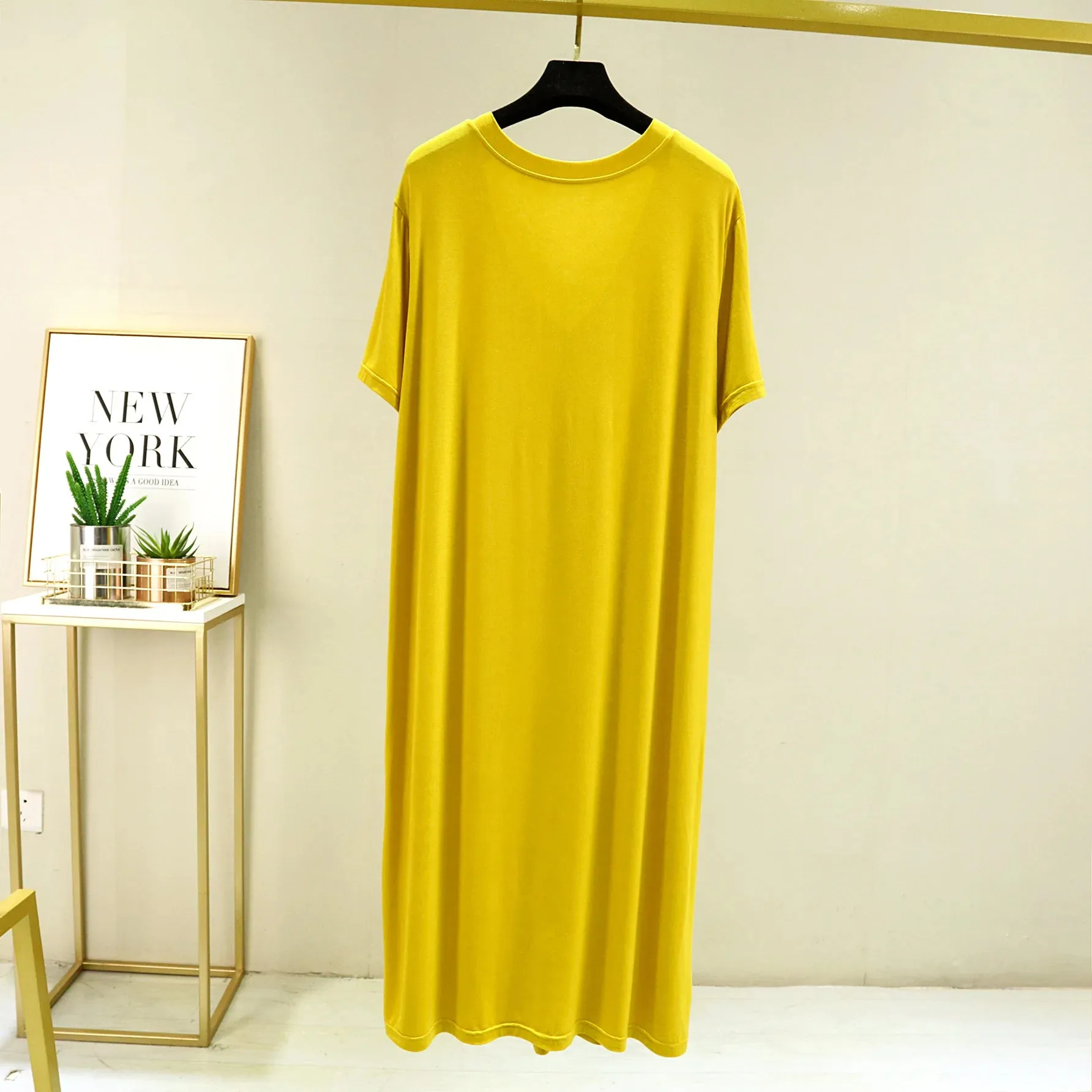 Summer Modal Casual Dress V-Neck short sleeves Plus size full-skirted dresses Loose Long sleepdress