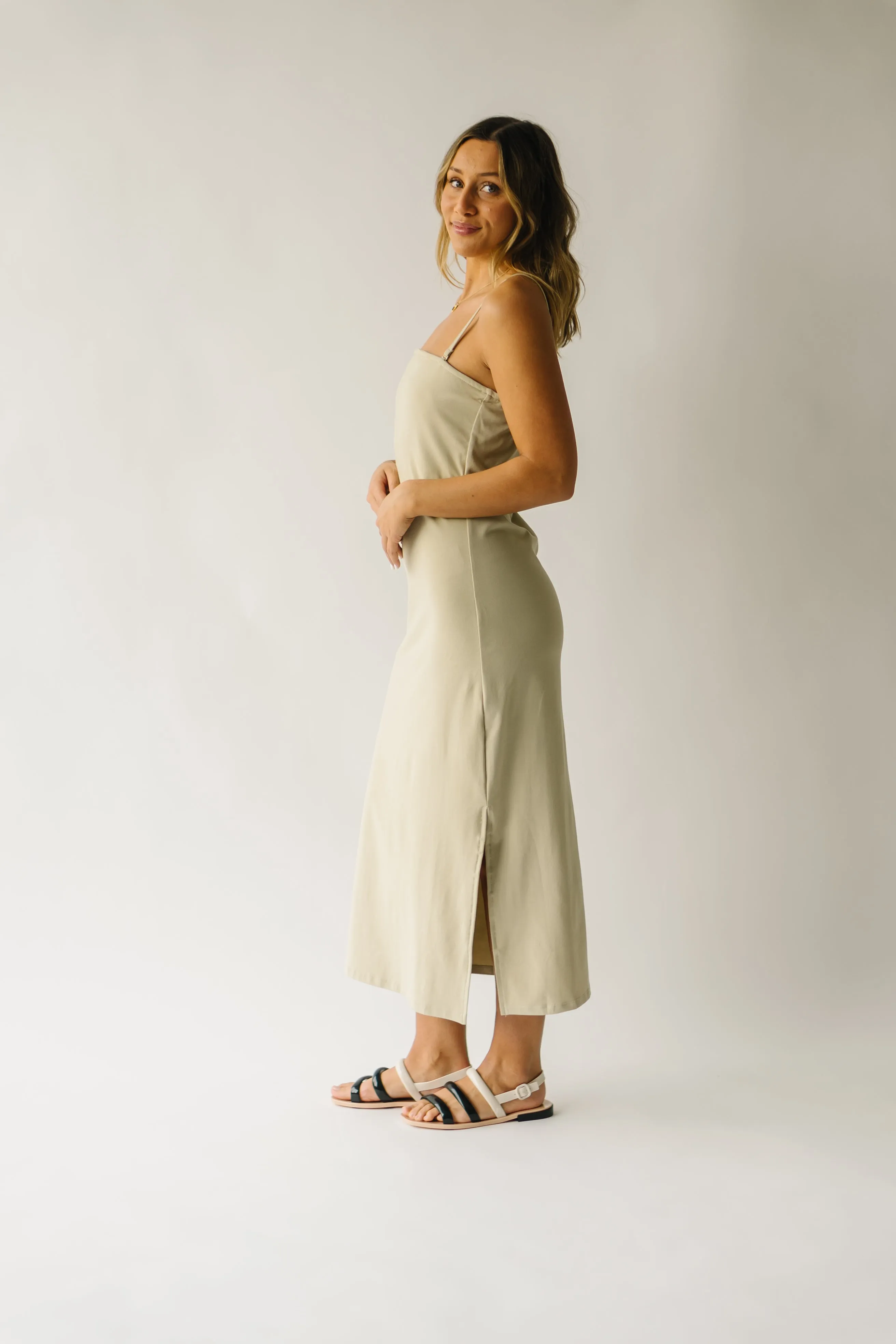 The Belinda Tank Knit Midi Dress in Khaki