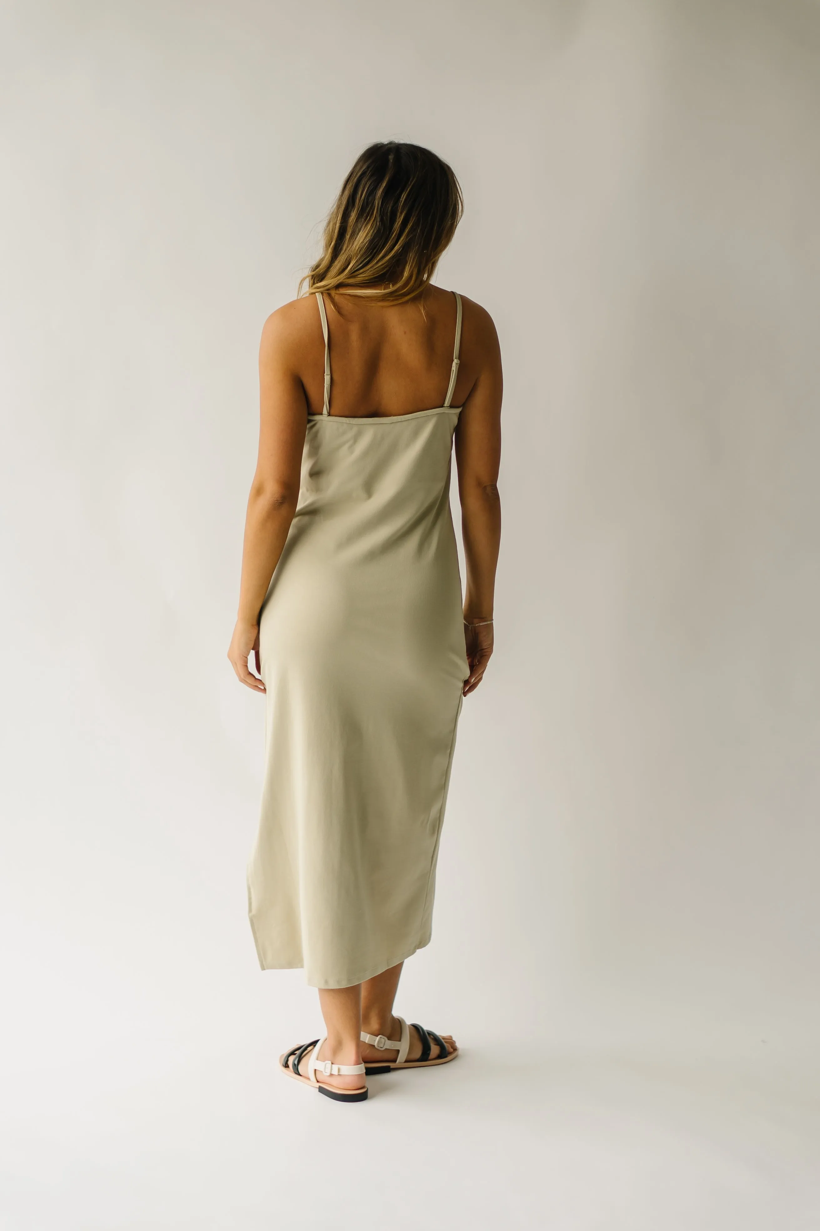 The Belinda Tank Knit Midi Dress in Khaki