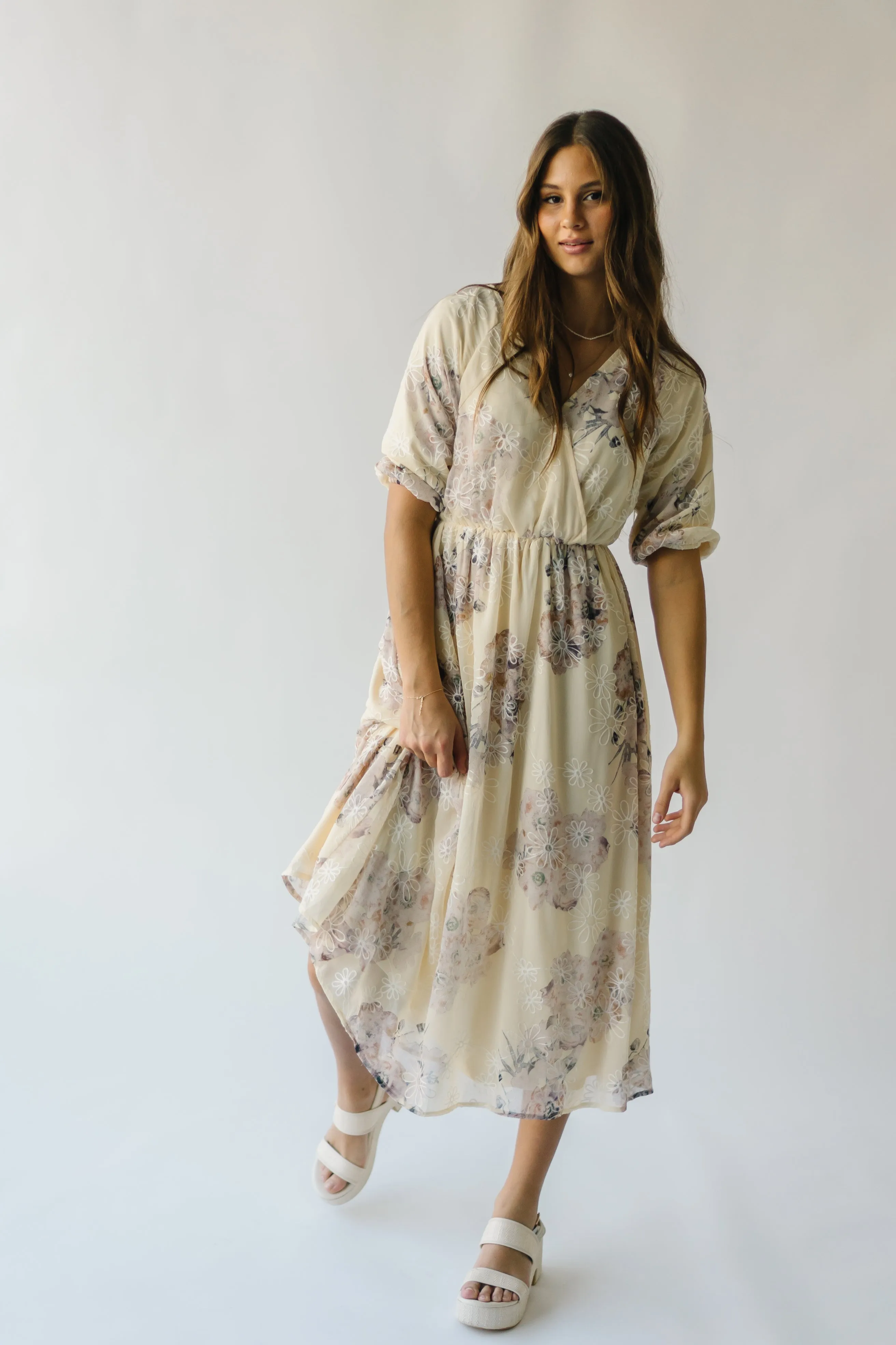 The Brevort Watercolor Floral Dress in Cream Multi