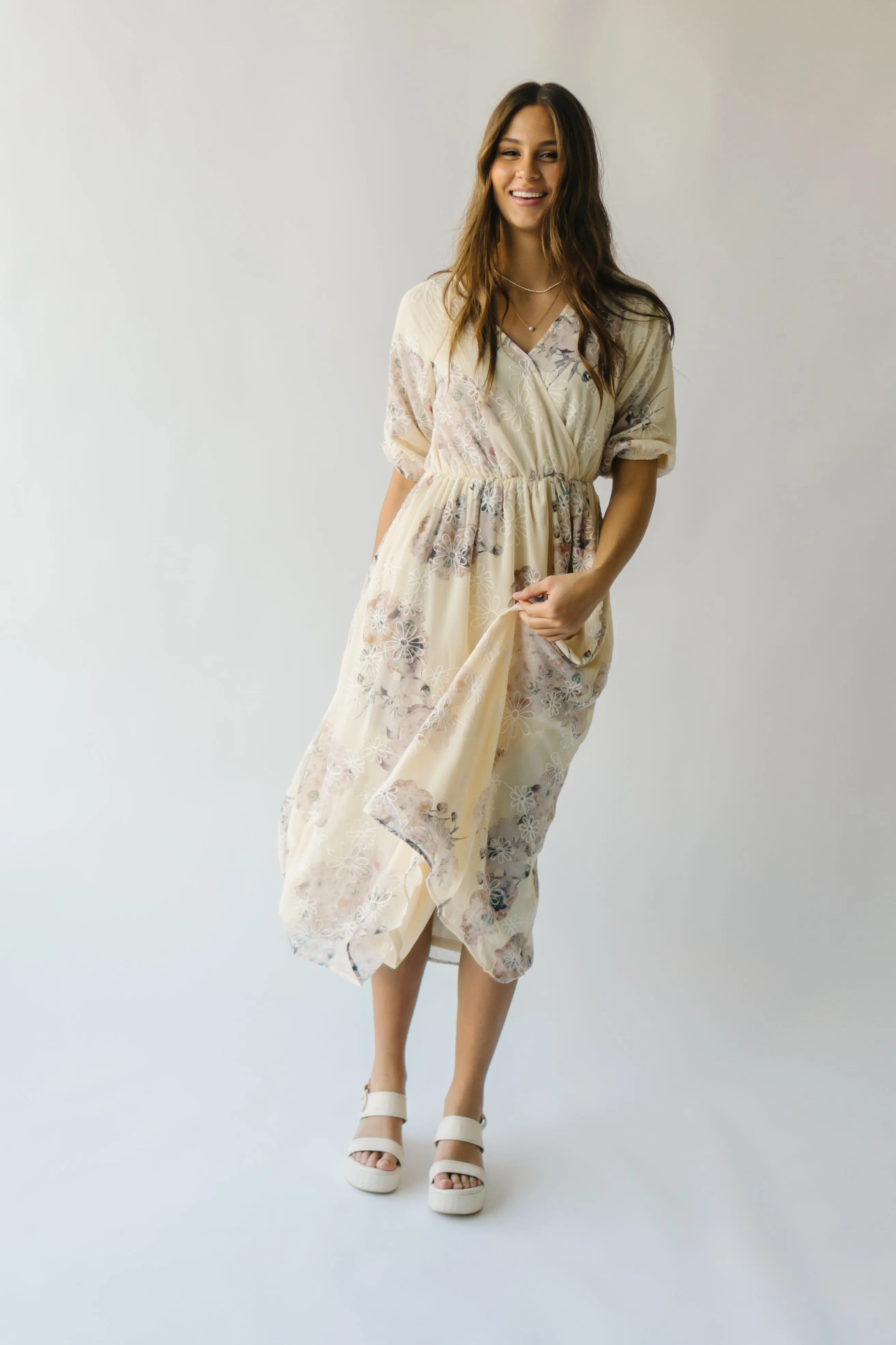 The Brevort Watercolor Floral Dress in Cream Multi