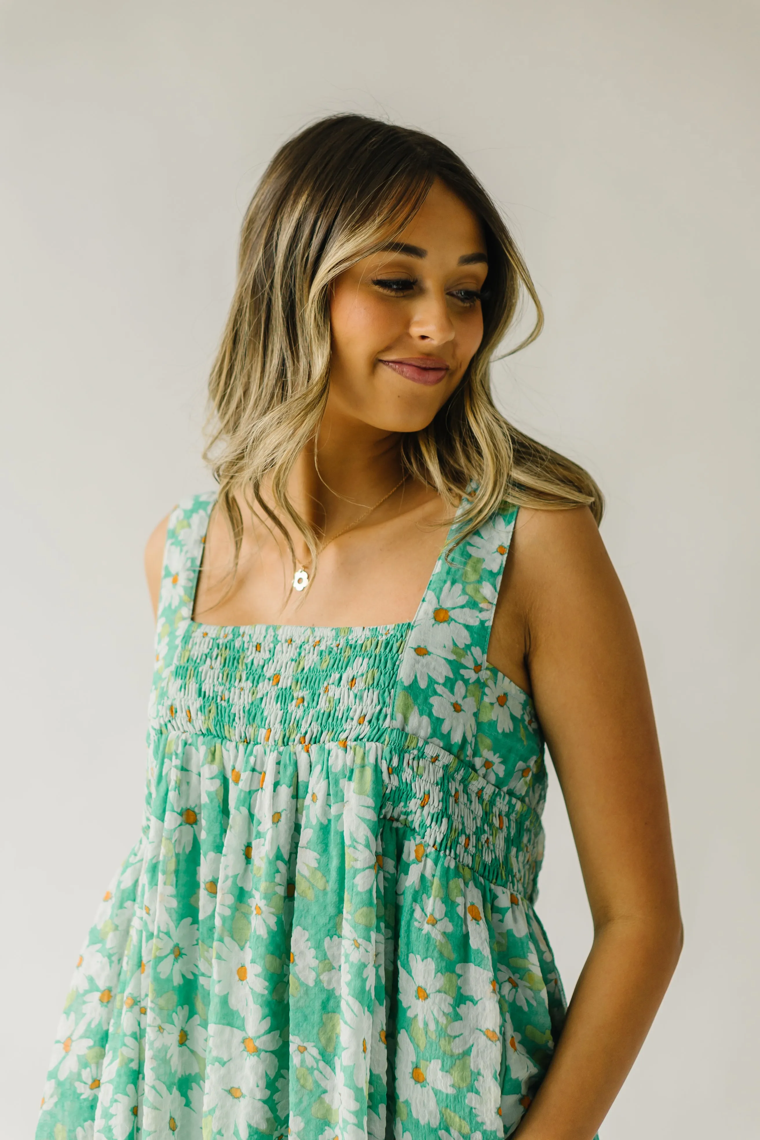 The Hattie Smocked Floral Midi Dress in Green