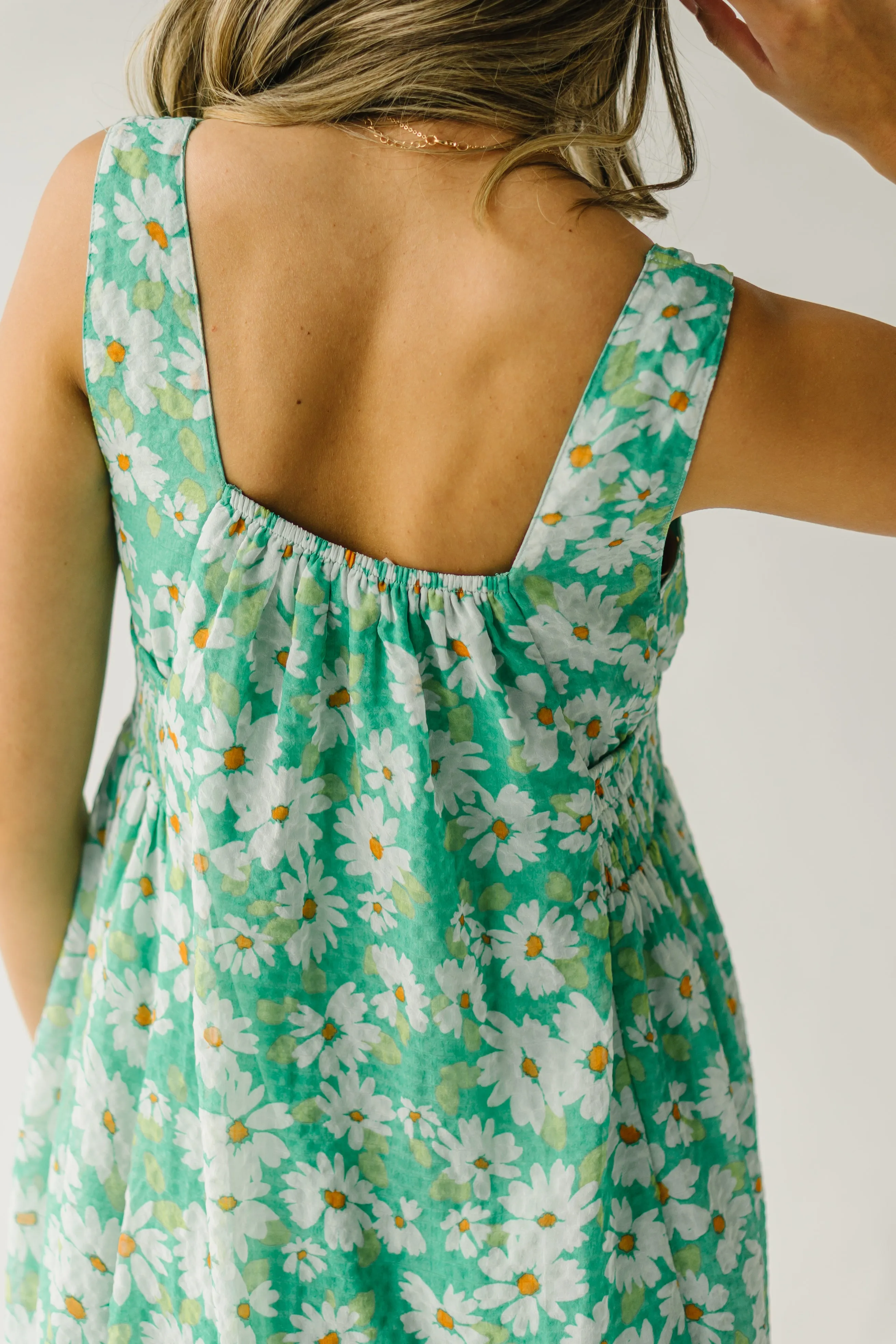 The Hattie Smocked Floral Midi Dress in Green