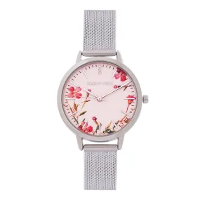 Tygra Silver Printed Dial Mesh Strap Watch