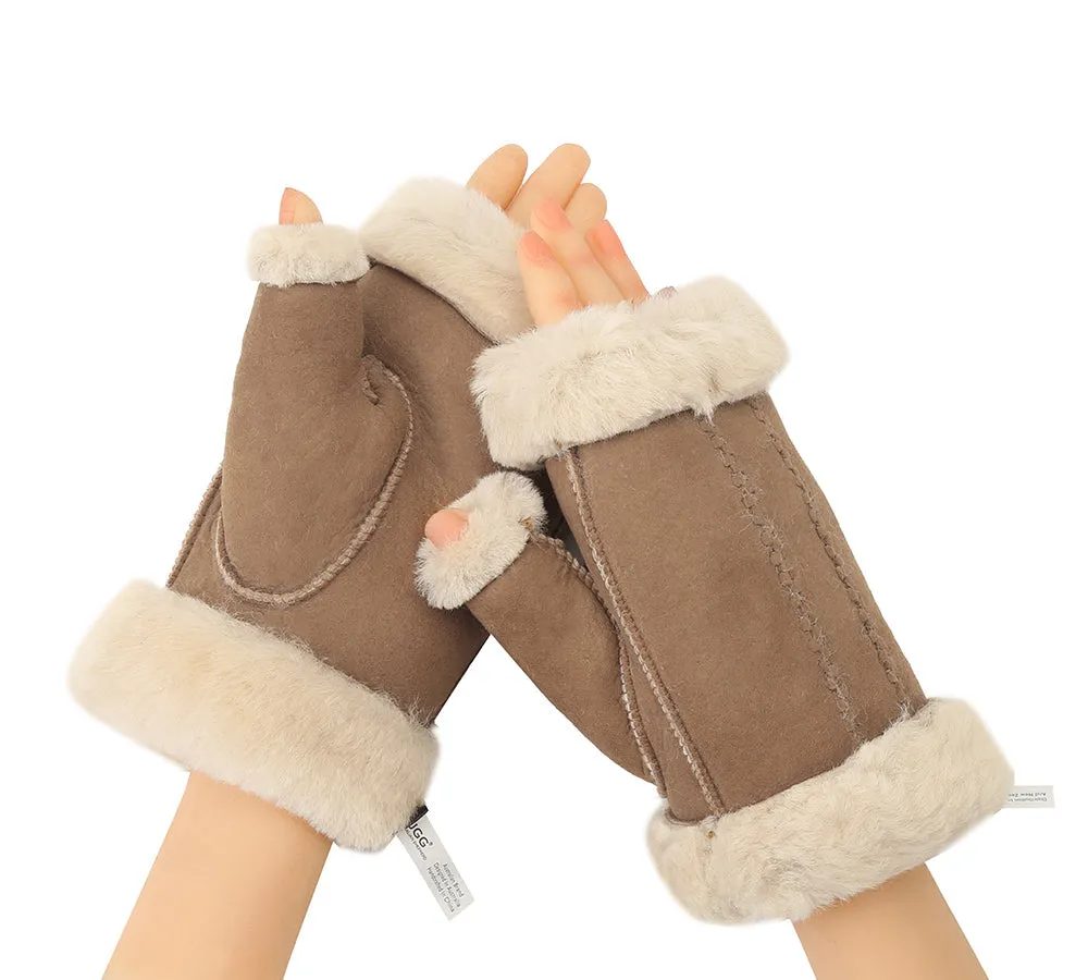 UGG AUSTRALIAN SHEPHERD Fluffy Fingerless Sheepskin Wool Mittens