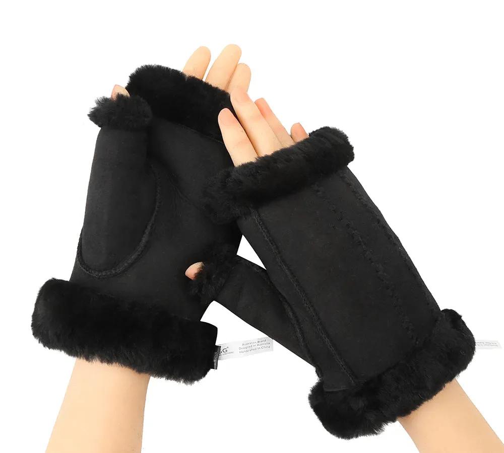 UGG AUSTRALIAN SHEPHERD Fluffy Fingerless Sheepskin Wool Mittens