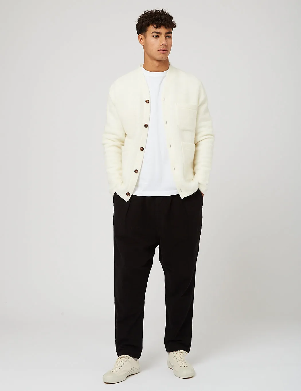 Universal Works Cardigan (Wool Fleece) - Winter White