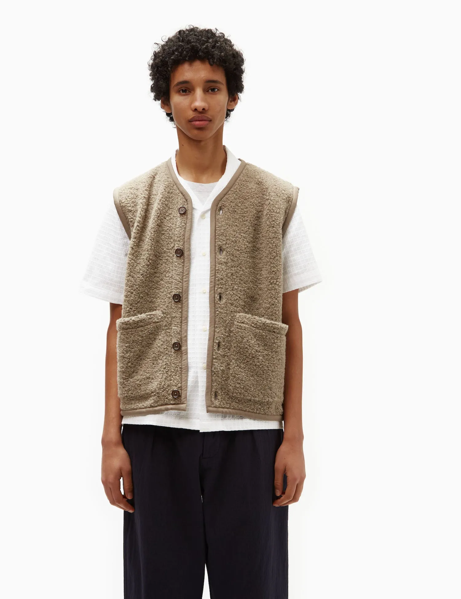 Universal Works Lancaster Gilet (Alvar Fleece) - Stone