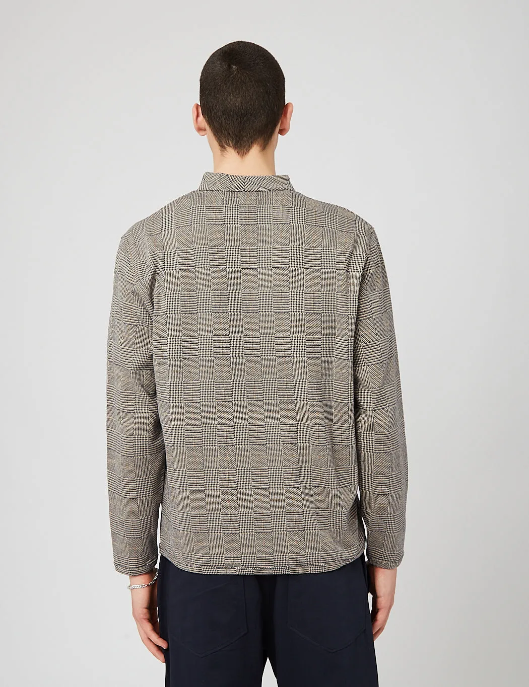 Universal Works Prince Wales Check Fleece Cardigan - Grey