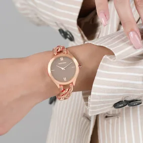 Vegas Taupe Dial Rose Gold Metallic Watch