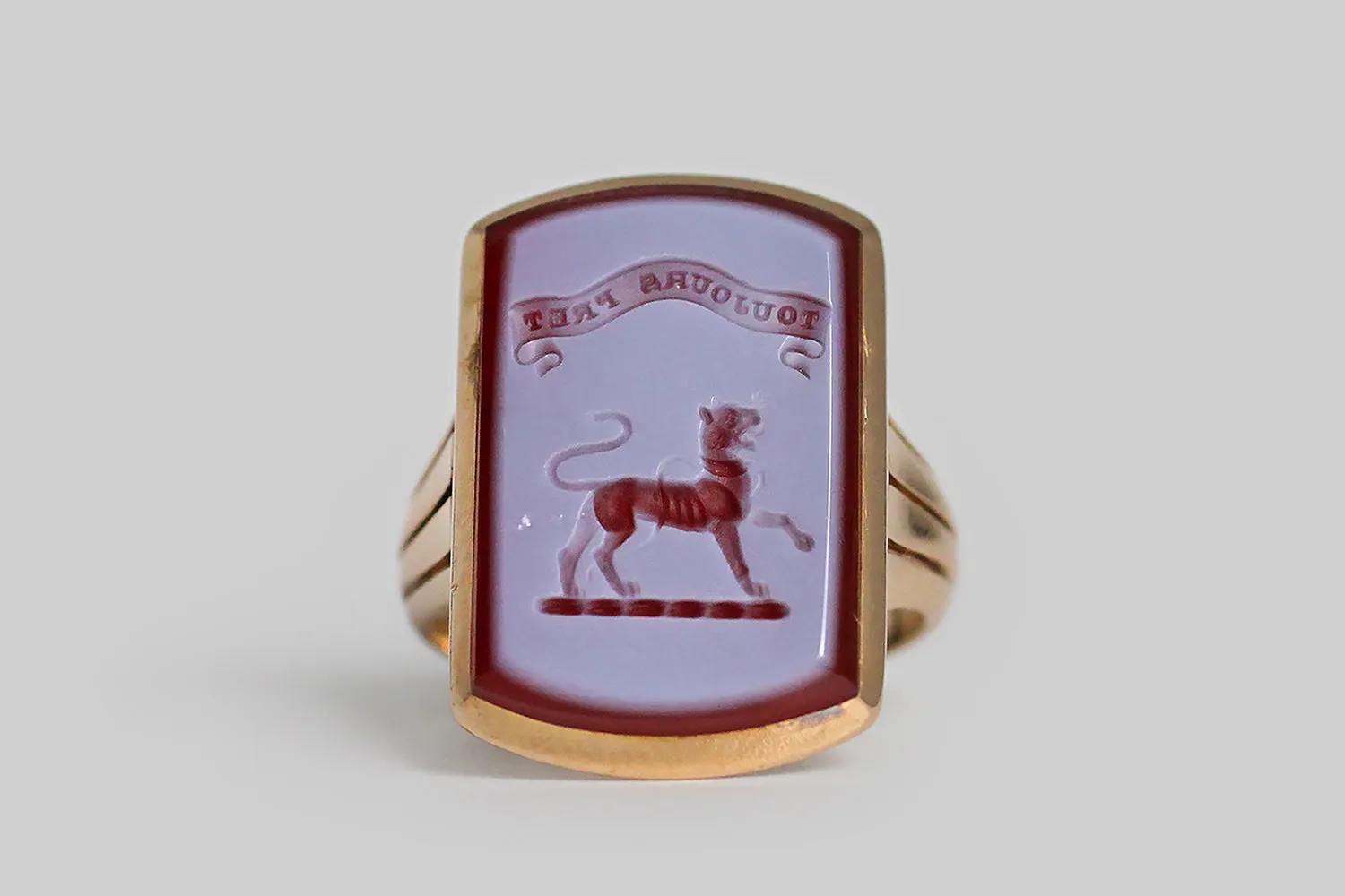 Victorian Toujours Pret Intaglio Signet Ring