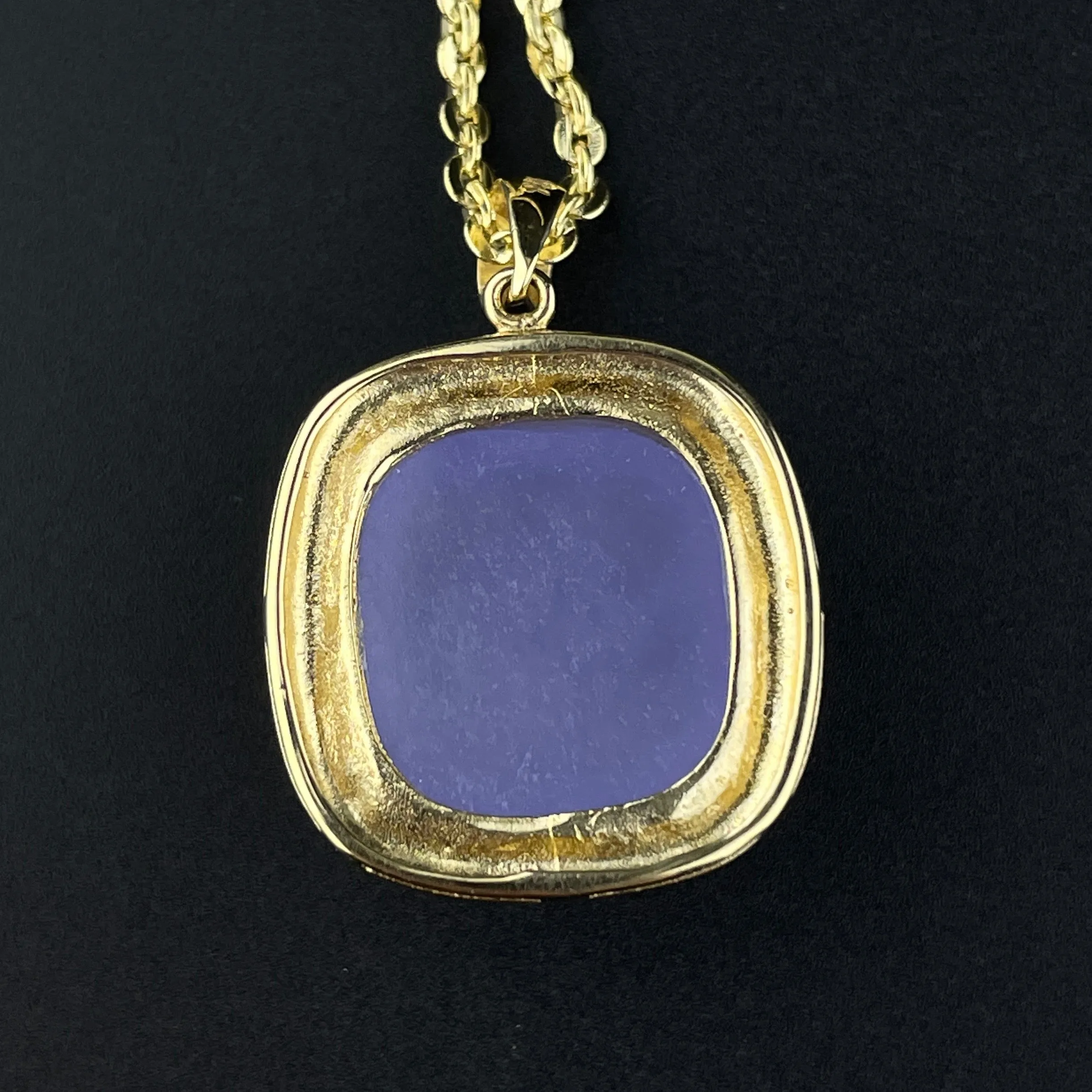 Vintage 14K Gold Square Chalcedony Pendant Necklace