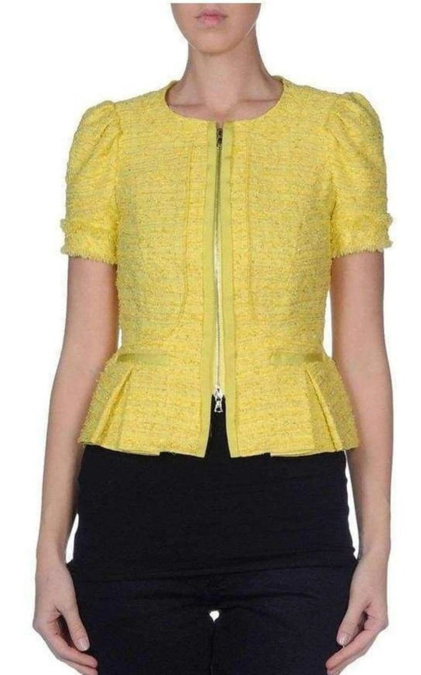 Yellow Tweed Cropped Blazer Jacket