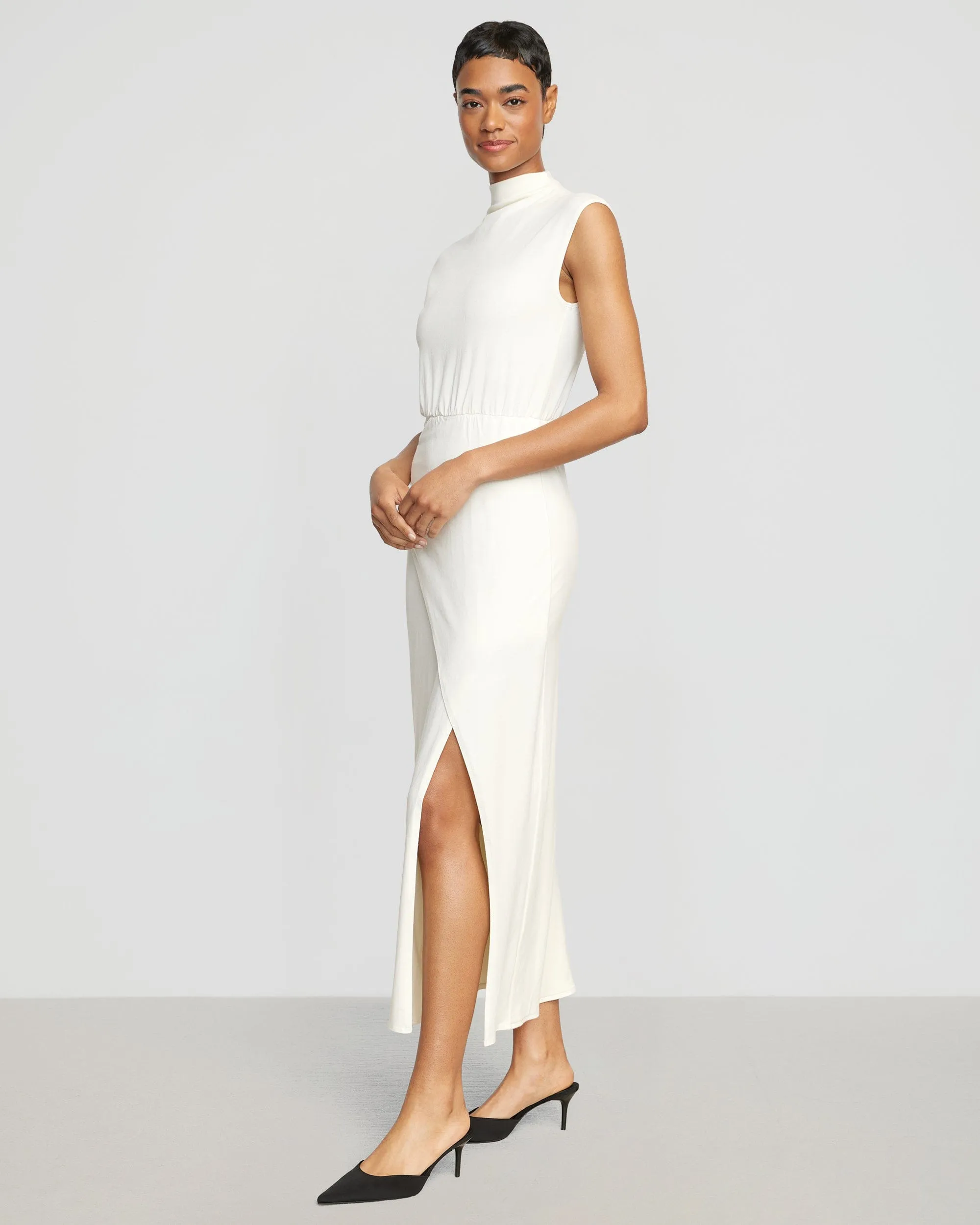 Yimei Mock-Neck Side-Slit Dress