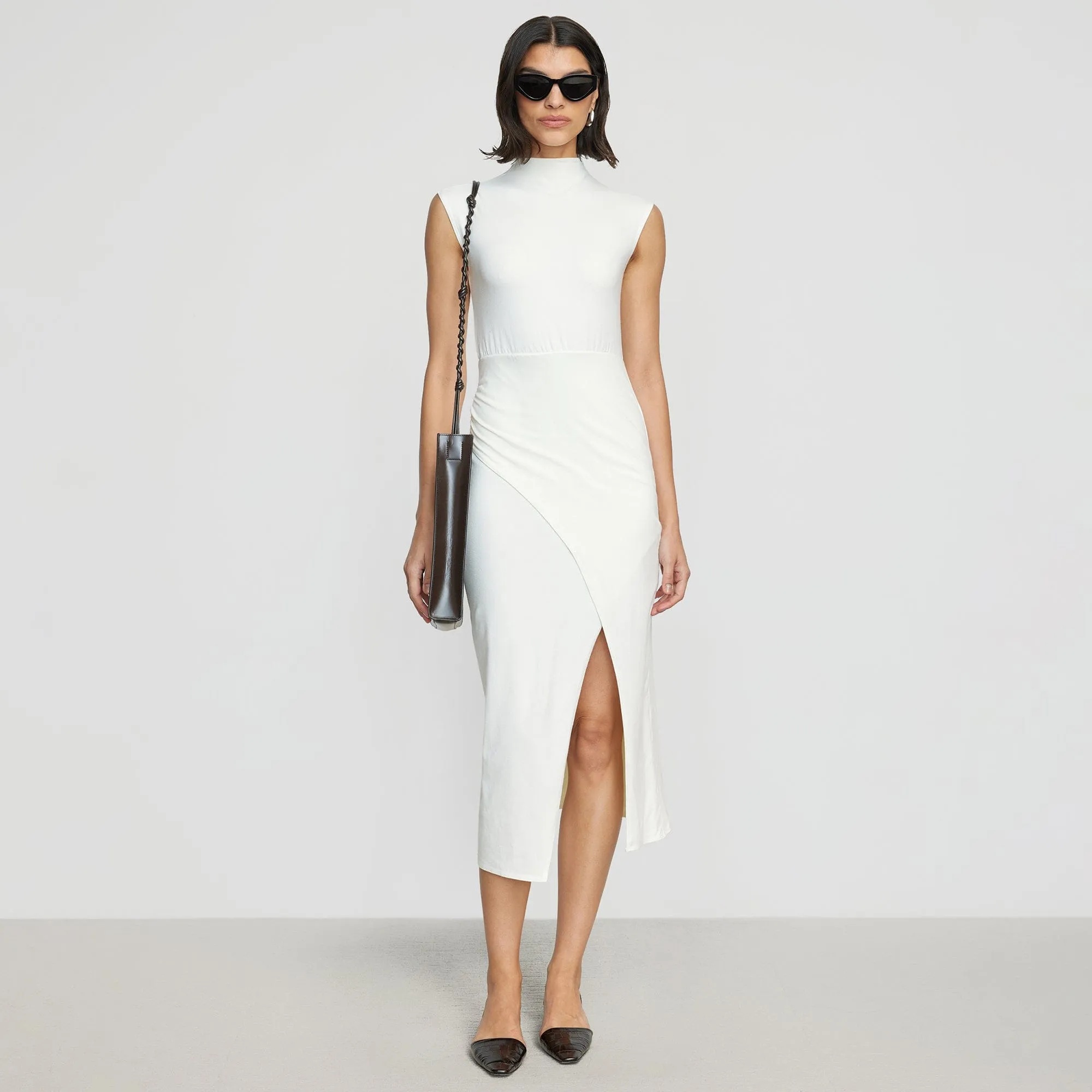 Yimei Mock-Neck Side-Slit Dress