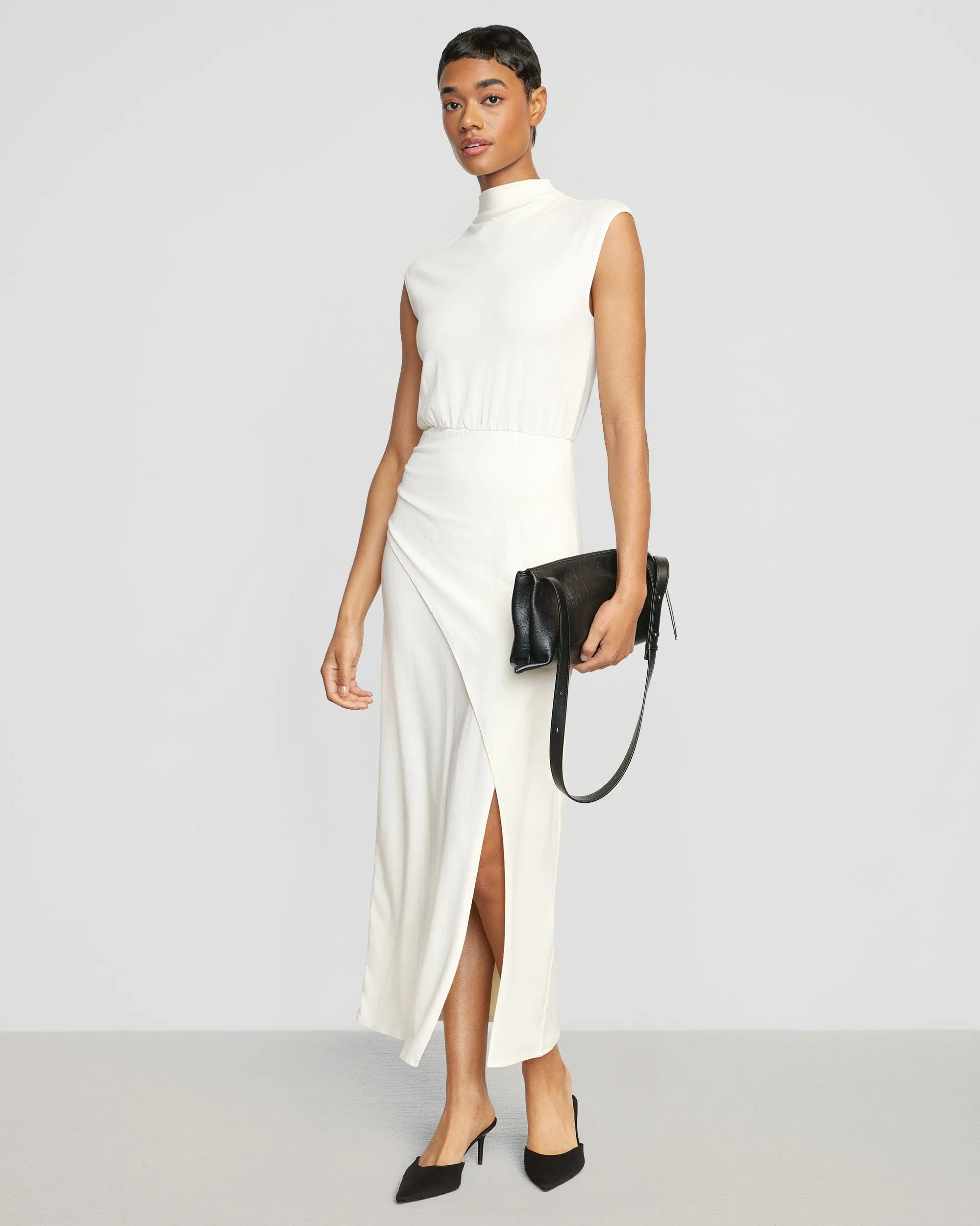 Yimei Mock-Neck Side-Slit Dress